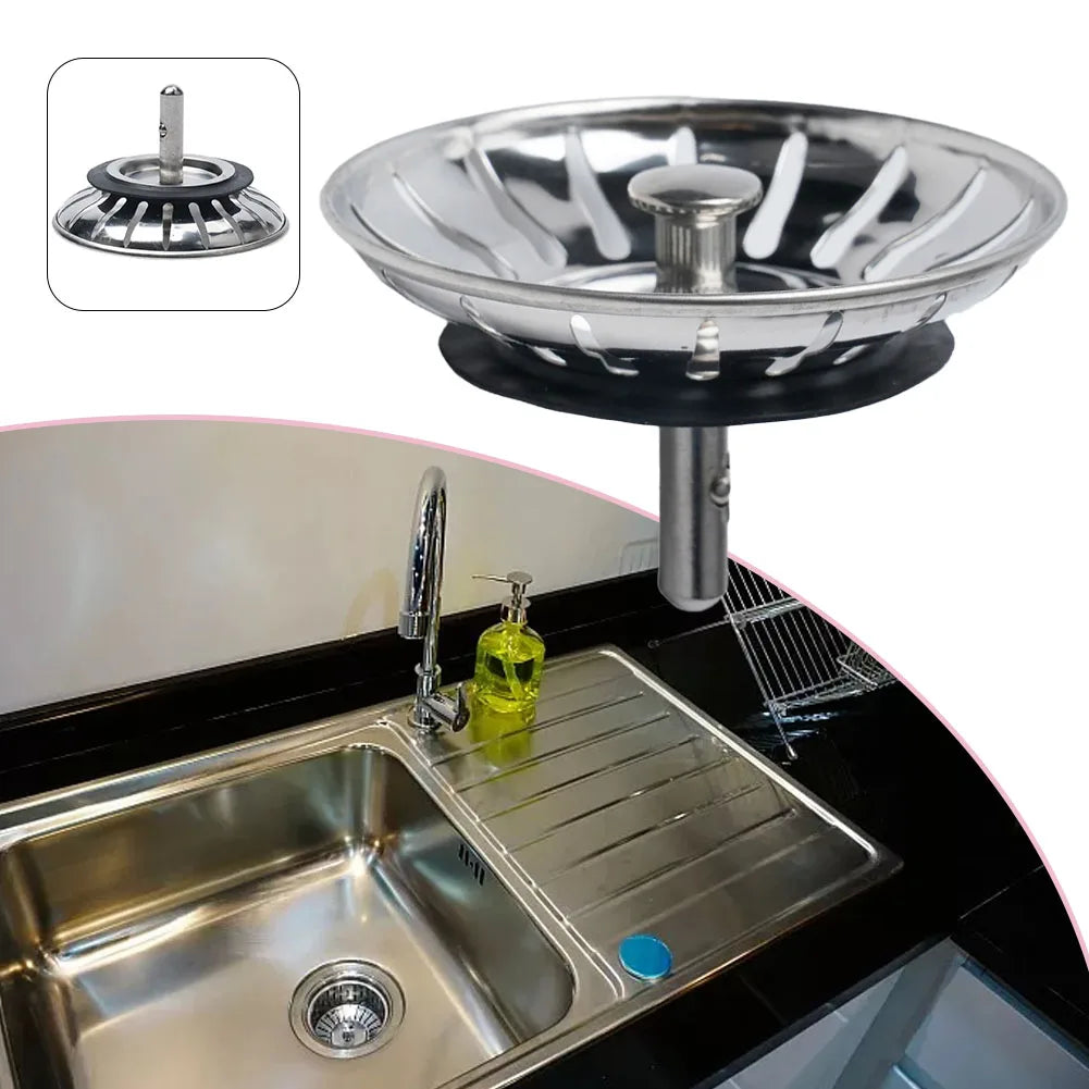 1pc Strainer Premium Stainless Steel Replacement Kitchen Sink Strainer Waste Drain Plug 80mm Drainer Strainer Leach Basket Waste