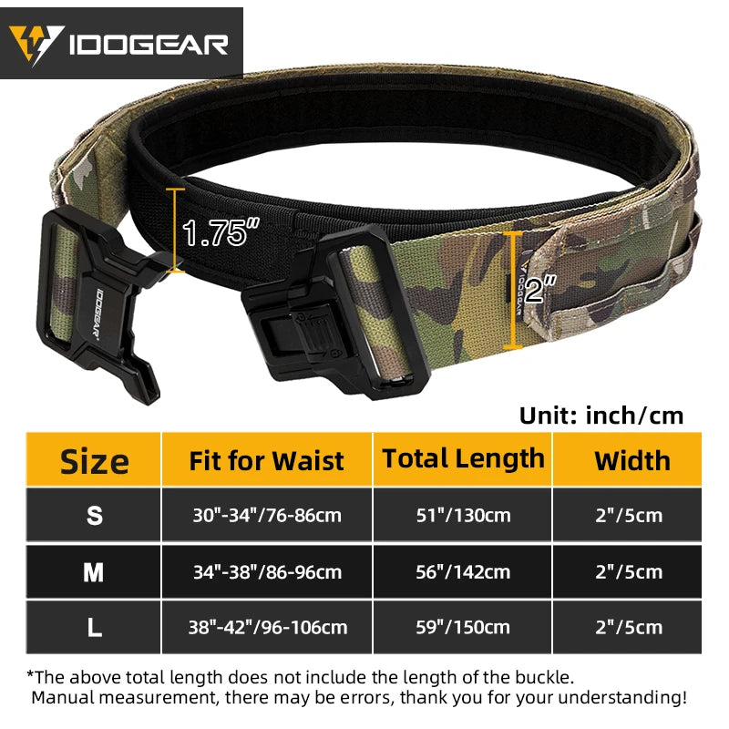 IDOGEAR Tactical 2" Belt Quick Release MOLLE Belt With Inner Outer Adjustable For Men Outdoor Sport Airsoft 3444