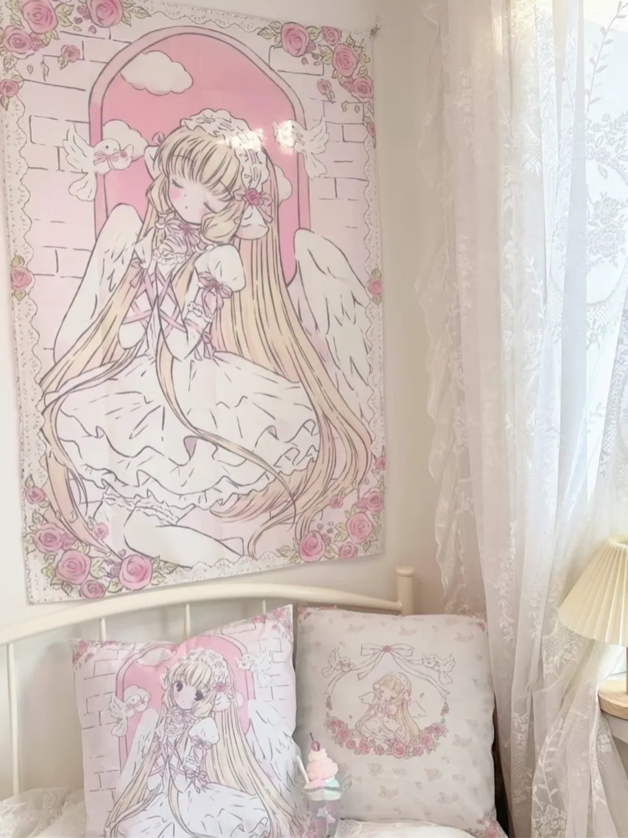 VIKAMA Chobits Kawai Home decoration tapestry anime pink girl tapestry wall bedroom background lovely fashion lady tapestry