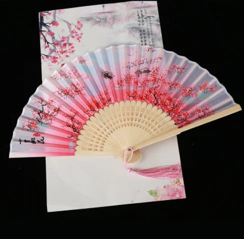 Retro Style Folding Fan Female Japanese Pattern Retro Cloth Art Craft Gift Home Decoration Ornament Dancing Hand Fan