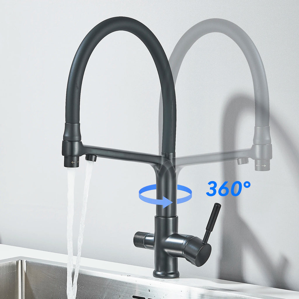 Matte Black Brass Kitchen Sink Faucet 2 Mode Tap Pure Water Filter Hot Cold Water Mixer Crane Purification Kitchen