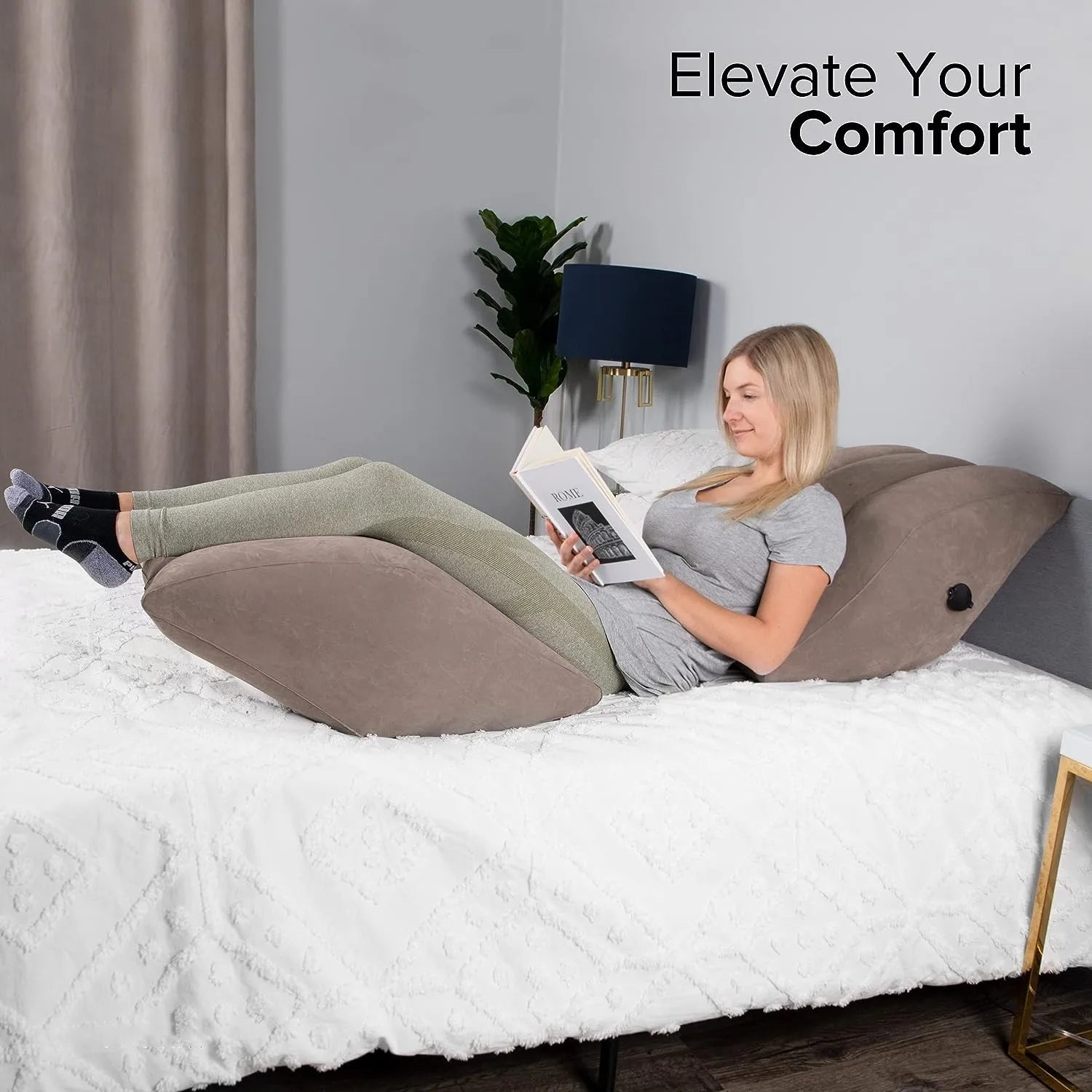 Inflatable Leg Elevation Pillow- Portable Wedge Pillow for Legs with Storage Bag, Versatile Leg Pillows for Elevation Blood Circ