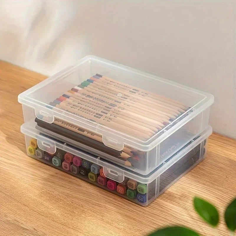 Large Capacity Transparent Pencil CasePlastic Stationery Storage Box for Notebook Sketch Marker Colored Pencils