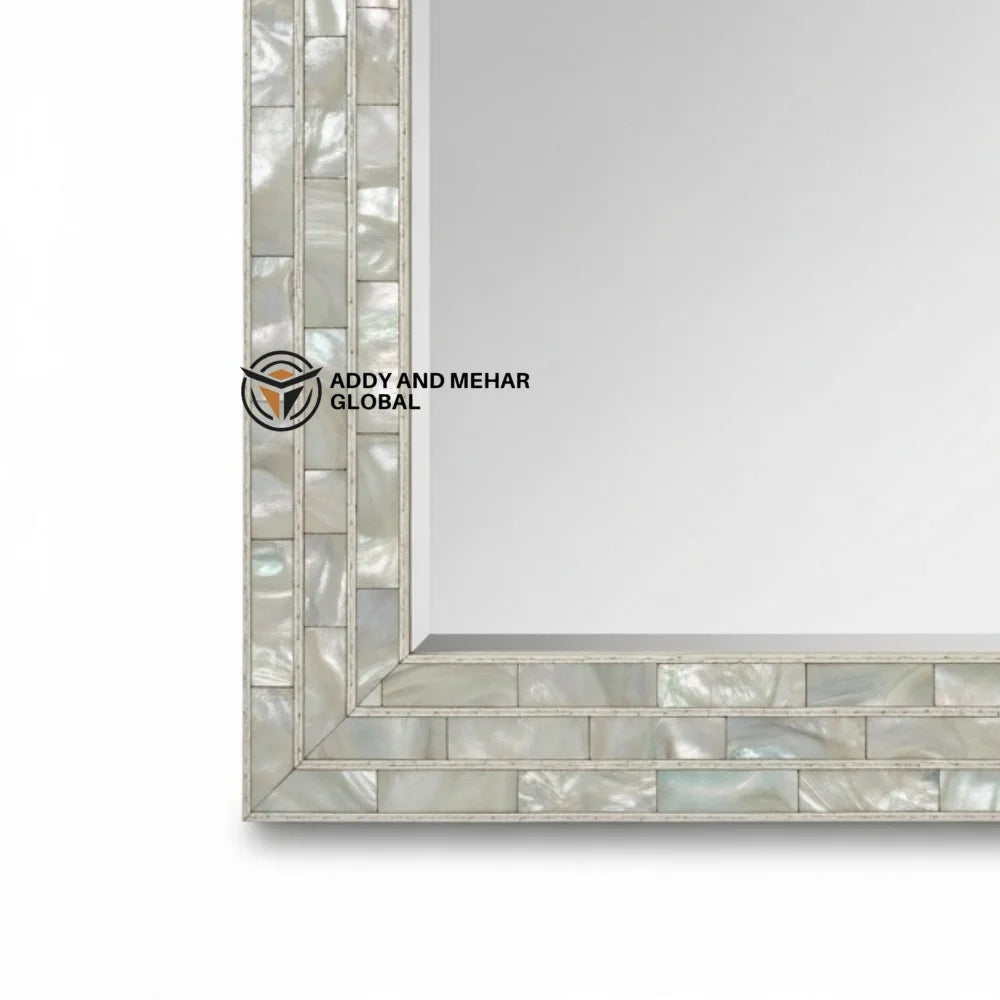 Premium MOP Shell Inlay Square Art Deco Wall Mirror Handcrafted Eco-Friendly Framed Edge 5mm Thickness Addy Mehar Global
