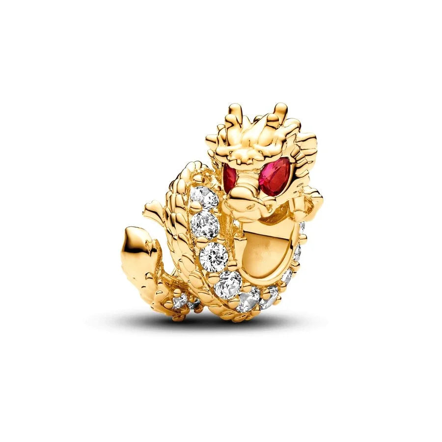 Gold Plated CZ Charms Fit Original Bracelet 925 Sterling Silver Core Heart Star Flower Dangle Beads Luxury DIY Jewelry Gift