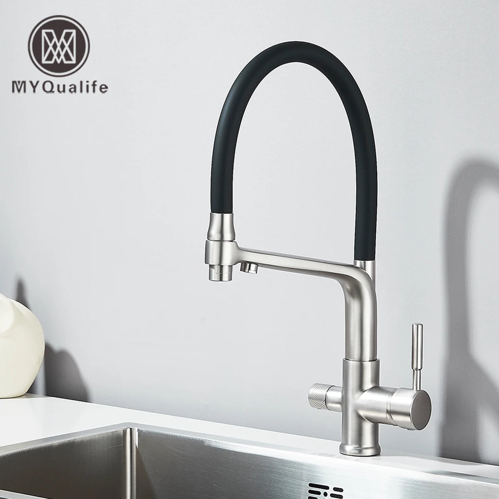 Matte Black Brass Kitchen Sink Faucet 2 Mode Tap Pure Water Filter Hot Cold Water Mixer Crane Purification Kitchen