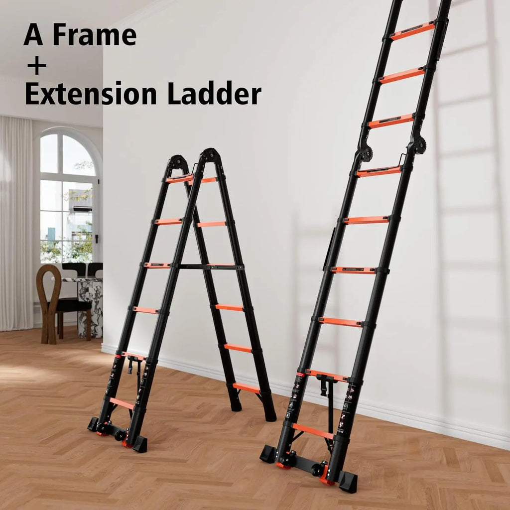 20.3 FT Telescoping A Frame Ladder, 10 Step, ANSI Certified, Type I Heavy Duty, 330lbs Max Capacity, Aluminum, Customized