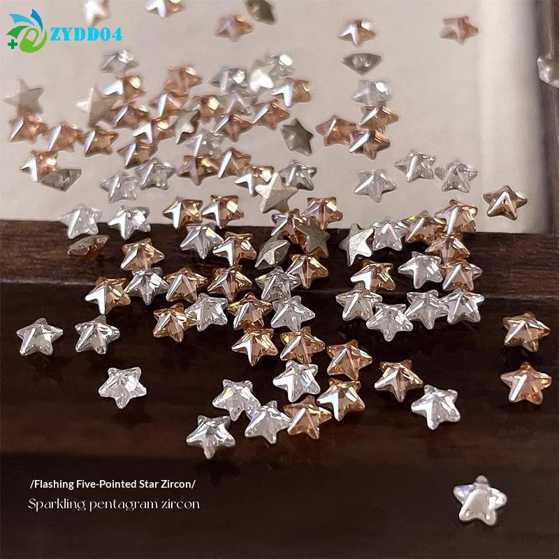 ●50Pcs/pack Star Zircon Nail Rhinestone Nail Art Charm Sparkle 3D Nail Rivet Flat Bottom Nail Decoration Parts