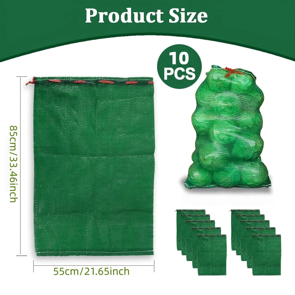 10Pcs Extra Large Mesh Storage Produce Bags, Reusable Vegetable Storage Bags, Mesh Bags, Plastic Woven Bags, Vegetable Bags, Suitable for Onions, Potatoes, Vegetables, and Firewood, Etc