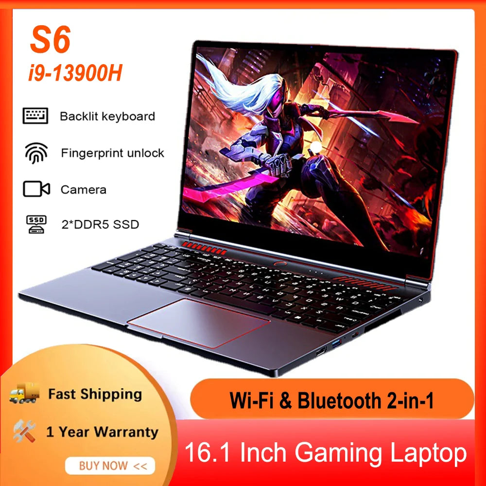 S6 laptop gamer Intel Core i9-13900HK RTX4050 6G 16.1 Inch 4800mah gaming laptop fingerprint DDR5 144 Hz lightweight laptops