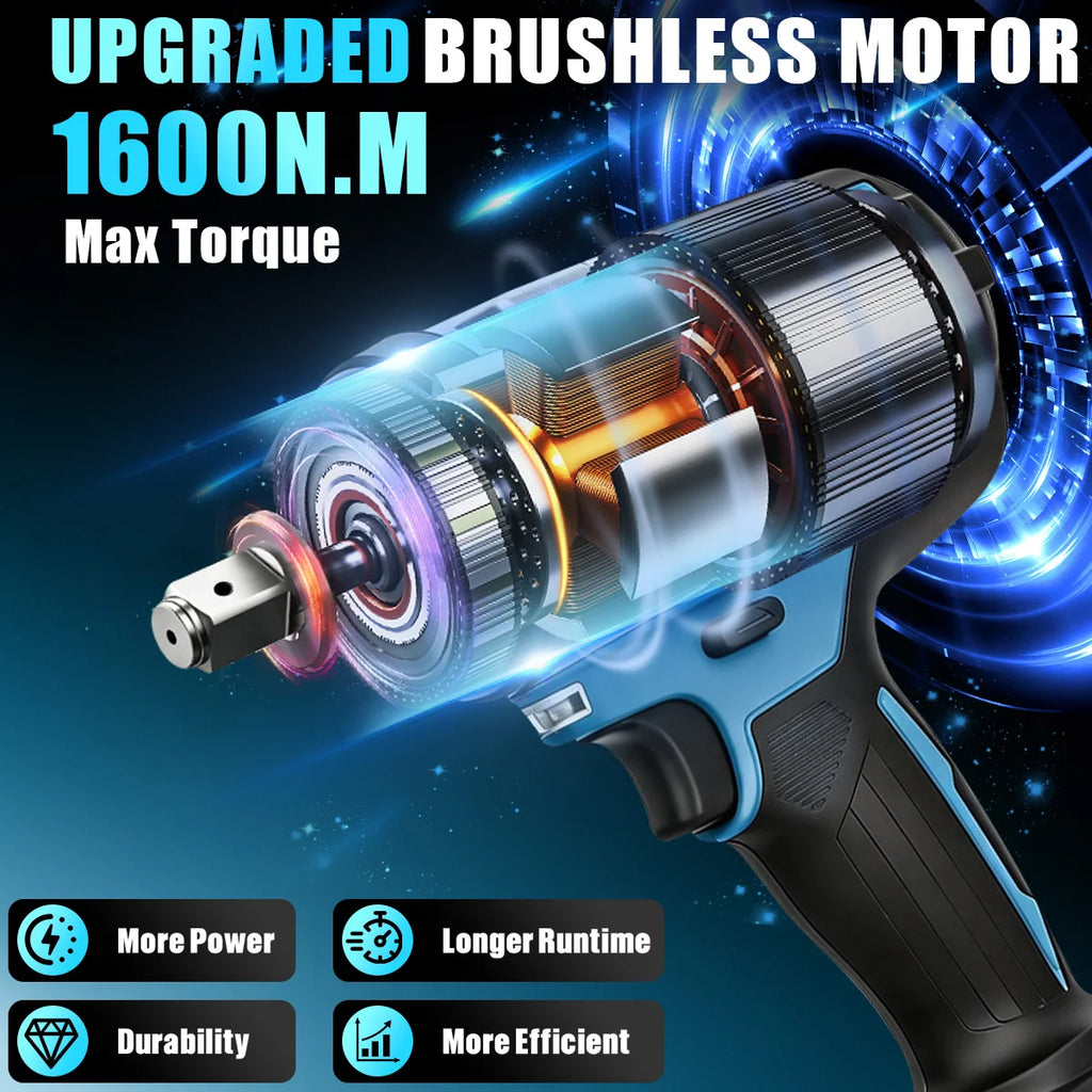 Gisam 1600N.M Brushless Electric Impact Wrench 1/2 inch Lithium-Ion Battery Cordless Wrench Power Tool For Makita 18V BatteryPin