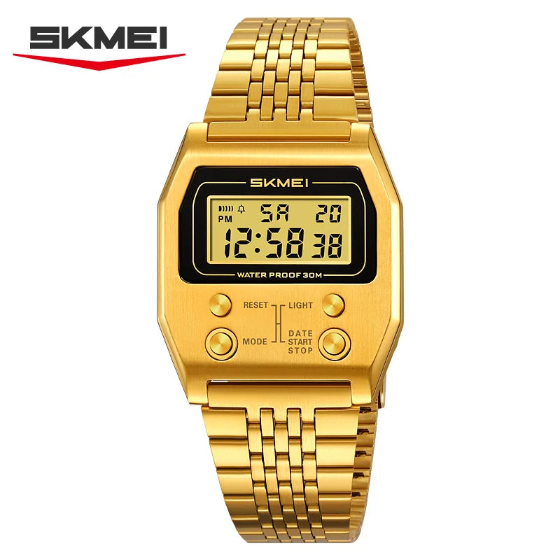 SKMEI 2460 Mens Wristwatches Stainless Steel Sport Luxury Retro LED Electronic Waterproof Digital Watch for Men Reloj Hombre