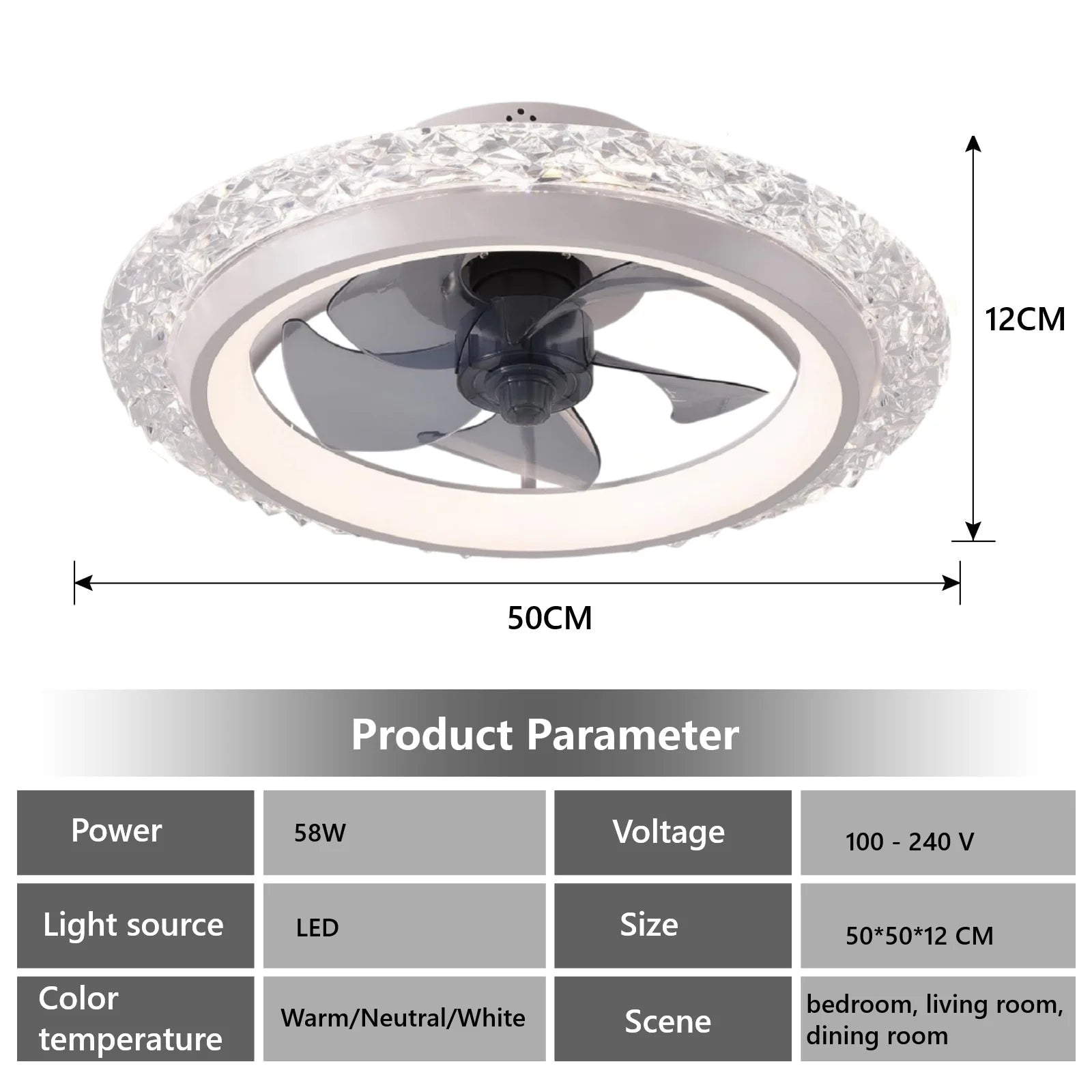 Modern Ceiling Fan (With Lighting) Silent LED Dimmable Ceiling Fan (With Remote Control) for Bedroom Study Dining Room,