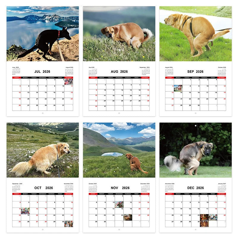 2026 Dog Pooping Calendar Funny Animal Humor Wall Calendar with Dogsh*t Design Novelty Gag Gift for Dog Lovers Office Home Decor