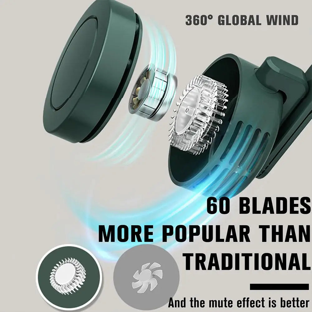Clip-on Mini USB Fan Travel Portable Neck Hanging Fan Handheld Desktop Fan Rechargeable Personal Cooling Fan For Home Office