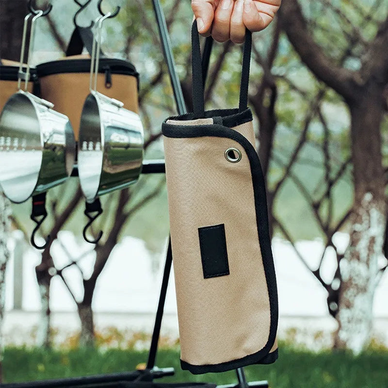 Outdoor Camping Utensil Storage Bag Waterproof Durable Large Capacity Stainless Steel Kitchenware Hanging Bag