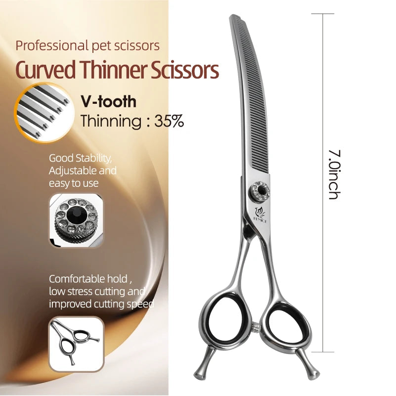 Fenice CIQ Professional 7.0/7.5 Inch JP440C Dog Grooming Scissors Curved Chunker /Thinning Scissors for Dogs Cats and Other Pets