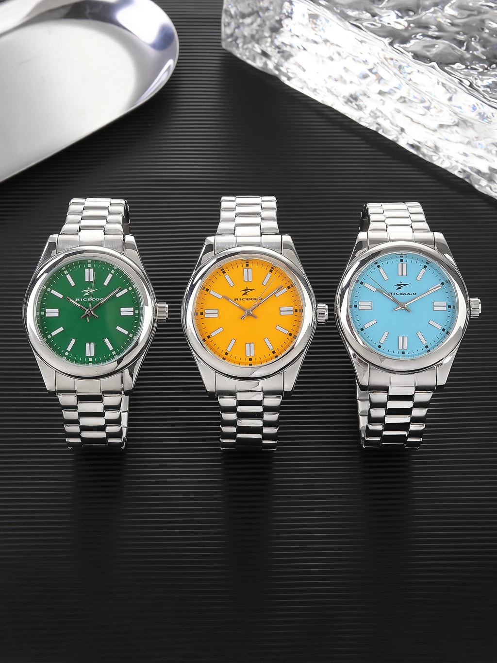 Ricecgo 1 Men's Classic Quartz Watch - Business Style, Round Dial, Bar Markers, Calendar Display, Stainless Steel Strap, Quartz Movement, Suitable for Daily Wear, Ideal Gift for Birthdays or Special Occasions, Father's Day Gi