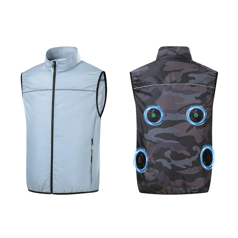 Summer Air-Conditioning Workwear with Fan Cooling, Outdoor Temperature-Reducing Breathable Vest with 4 Fans and Super Large Airf