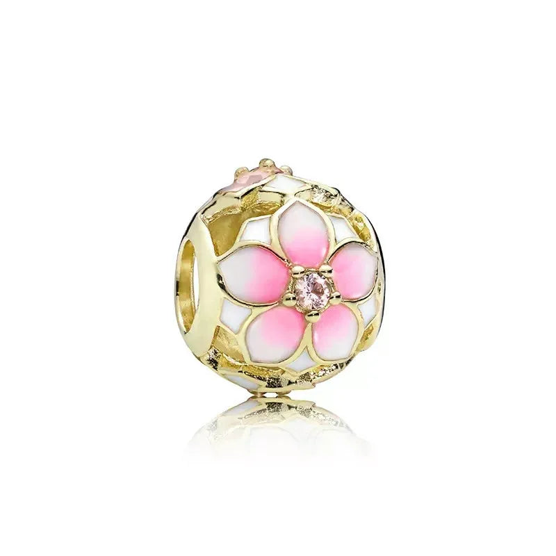 Gold Plated CZ Charms Fit Original Bracelet 925 Sterling Silver Core Heart Star Flower Dangle Beads Luxury DIY Jewelry Gift