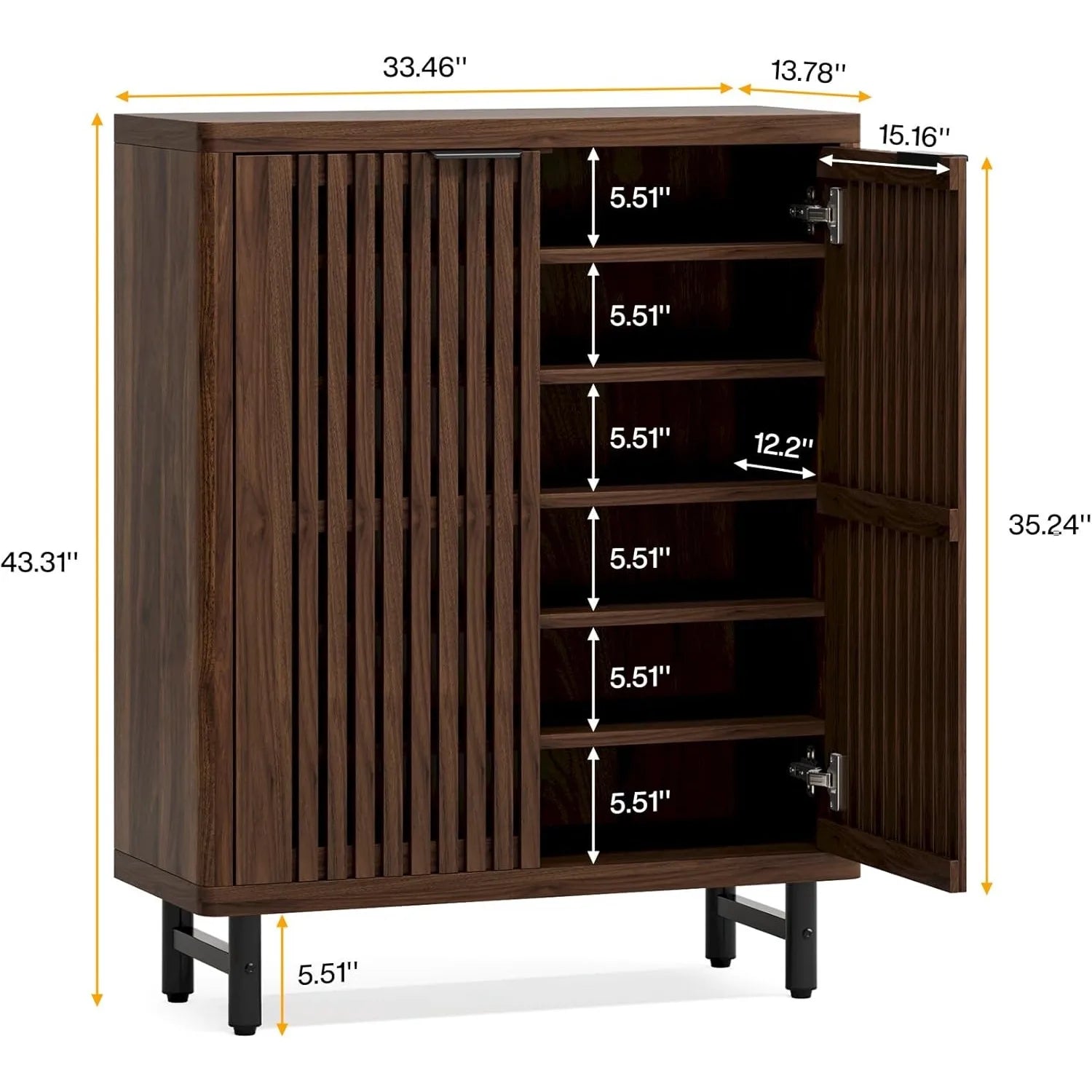 LITTLE TREE 6-Tier Shoe Cabinet with Doors, Wooden Organizer with Adjustable Shelves, Storage Furniture for Entryway, Hallway