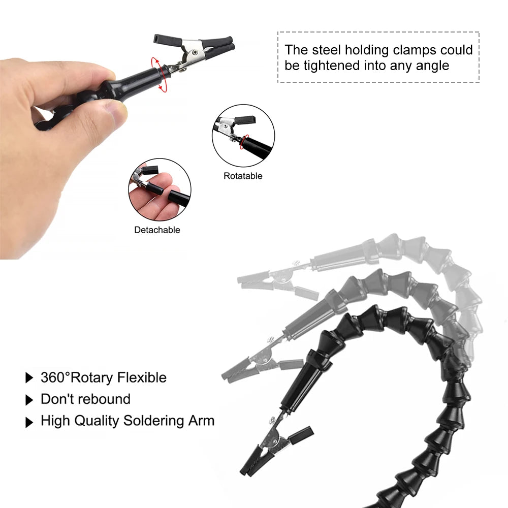 Toolour Helping Hand Soldering Third Hands with 6 Flexible Arms LED Flashlight Magnifying Glass Welding Smoke Exhaust Fan