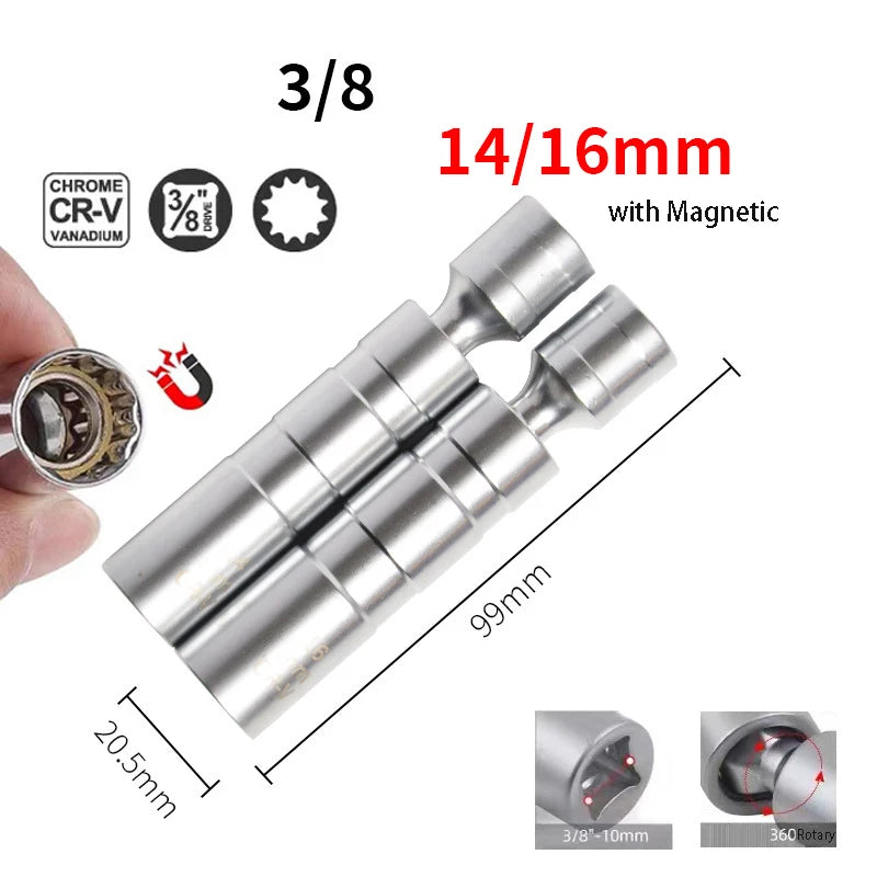 Magnetic Wrench 14/16mm Spark Plug Removal Tool Pull Out Spark Plug Socket 360° Rotary Heads Small Hand Installation Tool