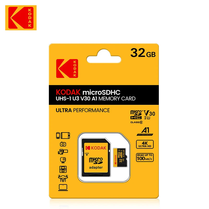 KODAK Micro SD Card Memory Card UP TO 100MB/s C10 U3 32GB 64GB 128GB 256GB TF Card 4K HD For USB Card Reader Adapter Microsd