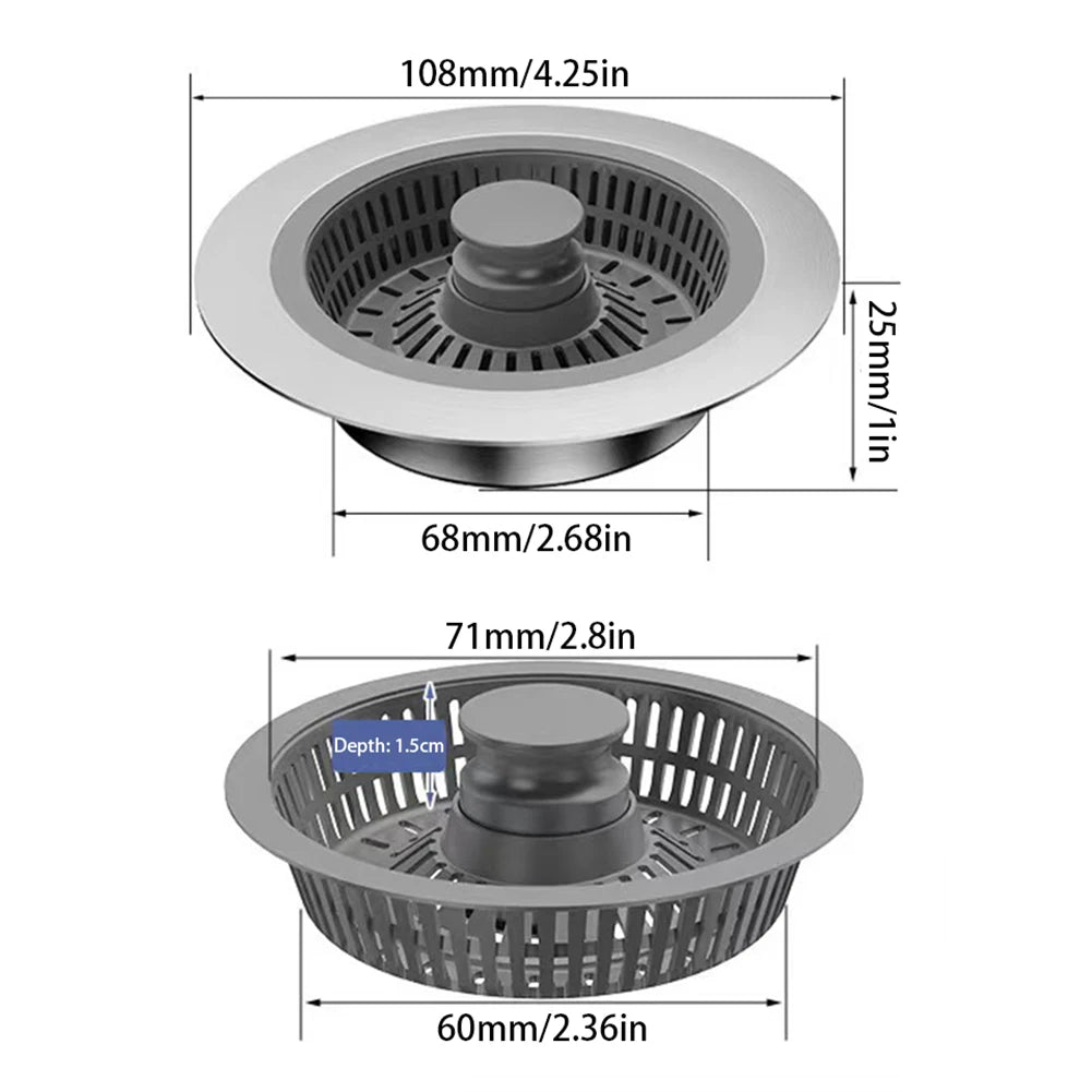 3 in 1 Kitchen Sink Drain Strainer General Anti-clogging Pops-Up Stopper Sink Filter Plug for Garbage Disposal for Kitchen Sink