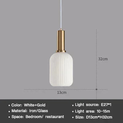 Striped Nordic Vintage Colorful Glass Chandelier For Dining Room Kitchen Island Pendant Light Bedroom Bedside Hanging Lamp