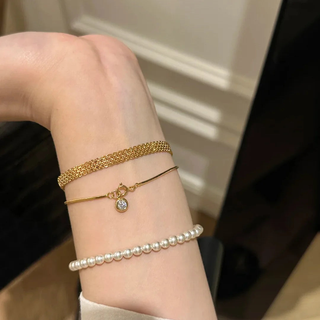 ZAKOL Vintage Sliver Gold Color Woven Strap Bracelet for Women Watch Strap Bracelets Daily Simple Versatile Jewelry Gif
