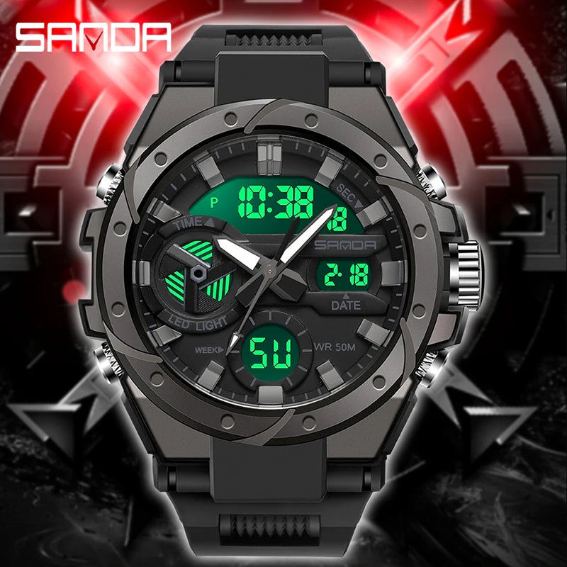 SANDA Brand Electronics Watch Men Sport Alarm Clock Waterproof Stopwatch Chronograph Men's Wristwatches Quartz Digital Watches