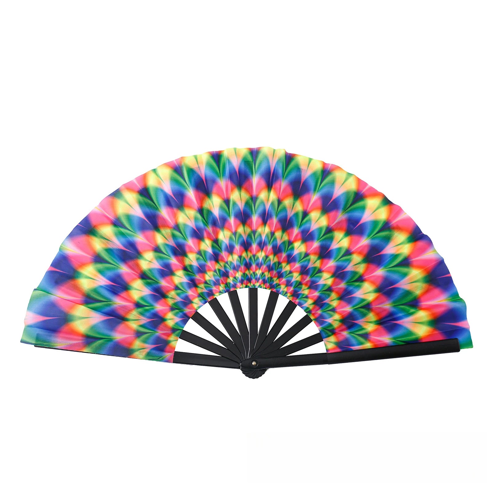 One Pack Large Carnival Folding Fan Fan Craft Fan with Energetic Neon Mushroom Pattern Can Be Used for Both Men and Women