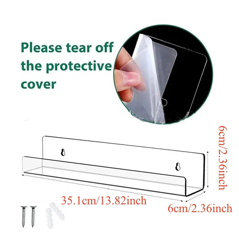 2pcs Acrylic Vinyl Record Display Stand Wall Mounted Book Floating Shelf Makeup Perfume Nail Polish Holder Storage Organizer