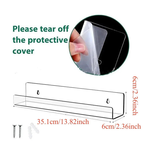 2pcs Acrylic Vinyl Record Display Stand Wall Mounted Book Floating Shelf Makeup Perfume Nail Polish Holder Storage Organizer