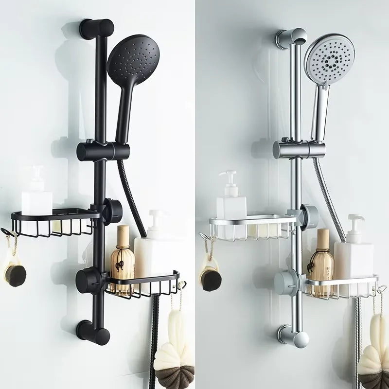 Adjustable Aluminum Bathroom Shower Shelf Rack – Wall Mount Basket for Shampoo, Soap and Towel Storage, Kitchen Sink Rag Holder