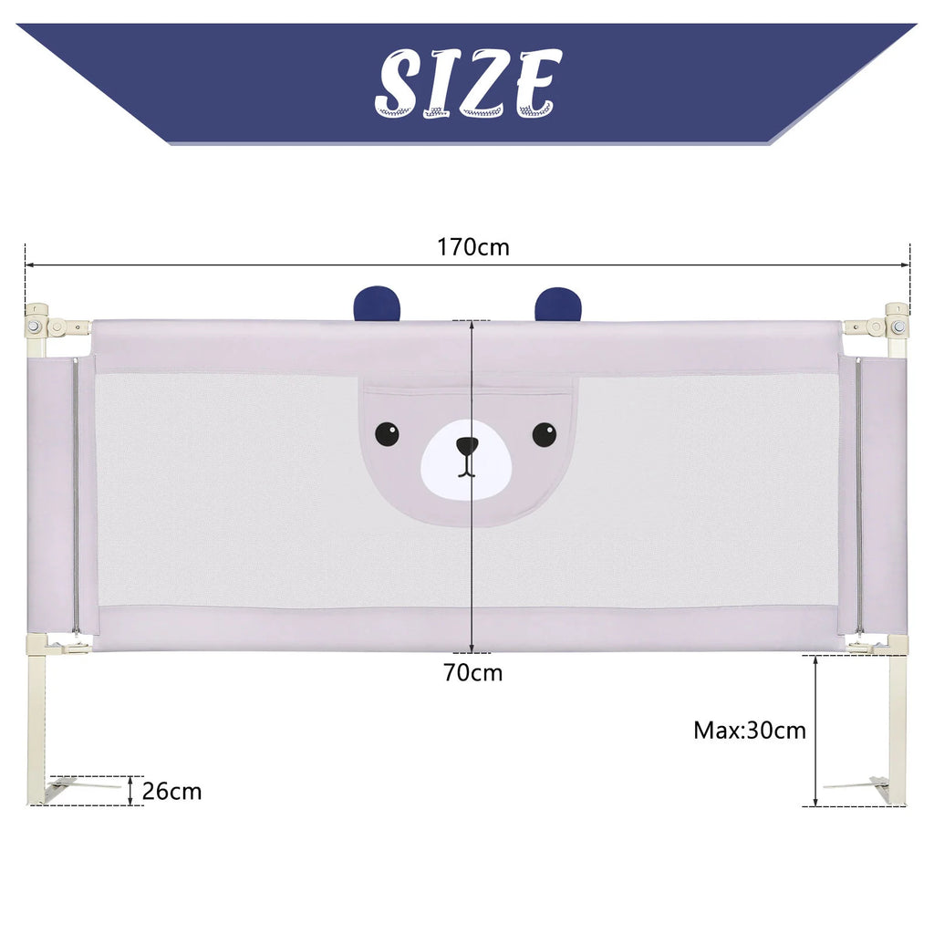 30-level adjustable baby bed barrier metal frame Anti-drop light gray breathable fabric with cute pattern, cm/cm