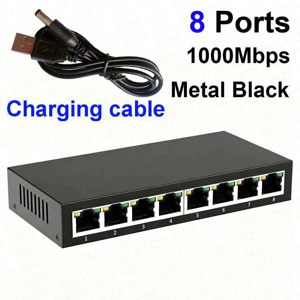 MZX Gigabit Network Switch 5 8 Ports 1000Mbps Networking Switcher RJ45 Hub Ethernet Stable Smart Internet Laptop PC Accessories