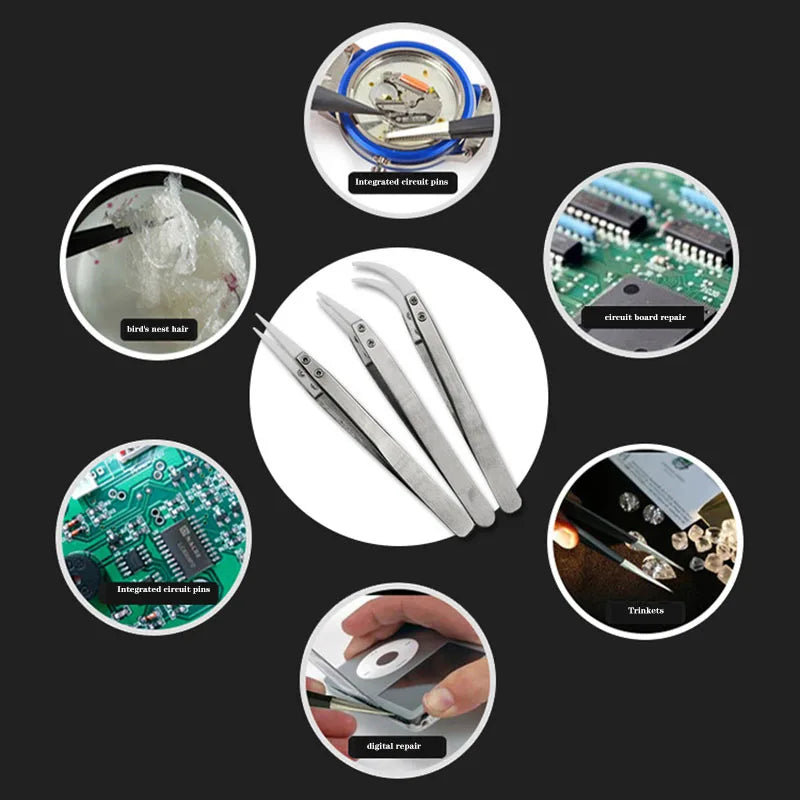 1/3Pack Ceramic Straight Tip Electronic Soldering Tweezers, Anti-Static Reverse Acid Resistant Precision Chuck Ceramic Tweezers