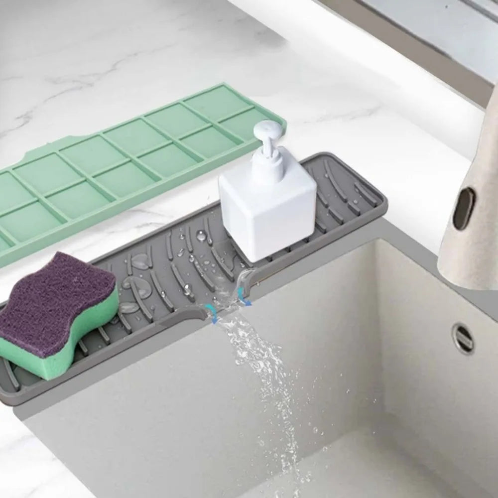 Silicone Faucet Splash Pad Kitchen Foldable Drainage Mat Multipurpose Toilet Soap Storage Slope Design for Rapid Drainage