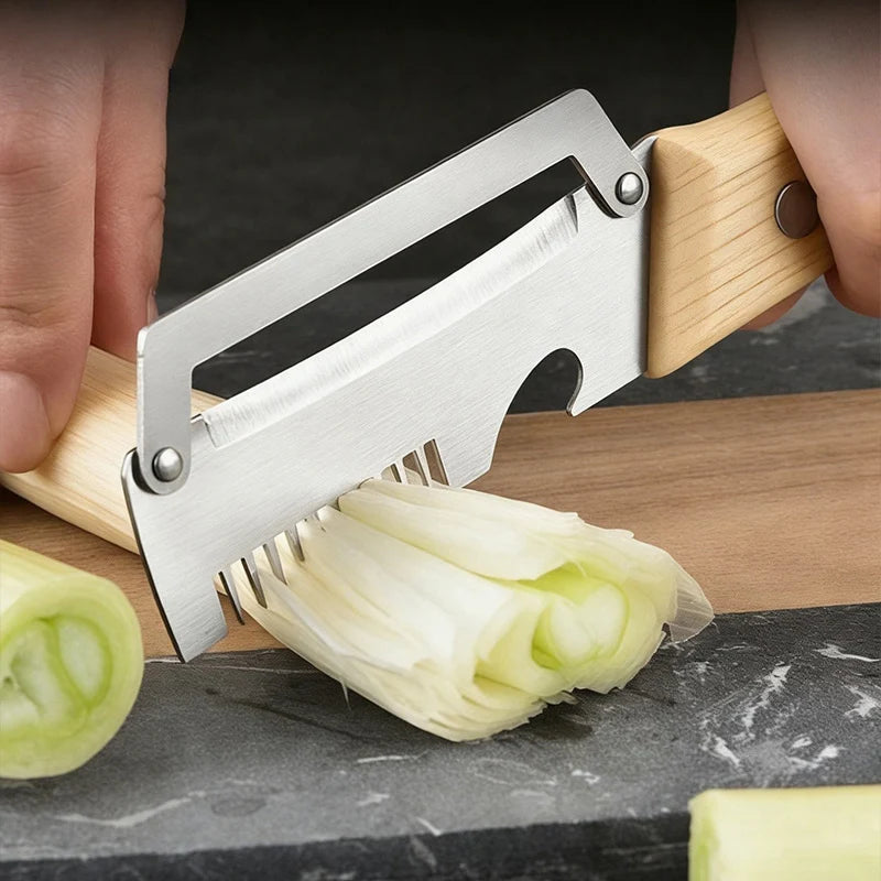 Multi-Functional Vegetable Peeler For Kitchen Ultra-Sharp Cutter Tool Stainless Steel Blade With Wooden Handle And Bottle Opener