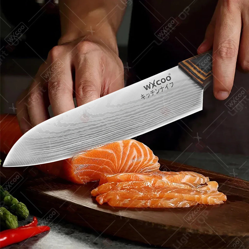 WXCOO 1PCS 7inch Japanese Knife Professional Kitchen Chef Knife for Cooking Kitchen Stainless Steel Santoku Knives Wood Handle