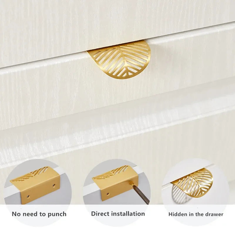 New Leaf-shaped Modern Furniture Drawer Brass Handles Furniture Wardrobe Drawer Knob Brass Door Handles Wholesale