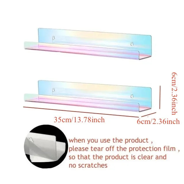 2pcs Acrylic Vinyl Record Display Stand Wall Mounted Book Floating Shelf Makeup Perfume Nail Polish Holder Storage Organizer