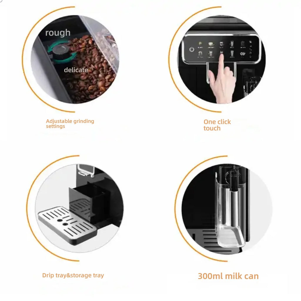 CAFOVO AE01 Fully Automatic Coffee Machine Bean to Cup One Touch Espresso Americano Maker with Milk Frother 1350W