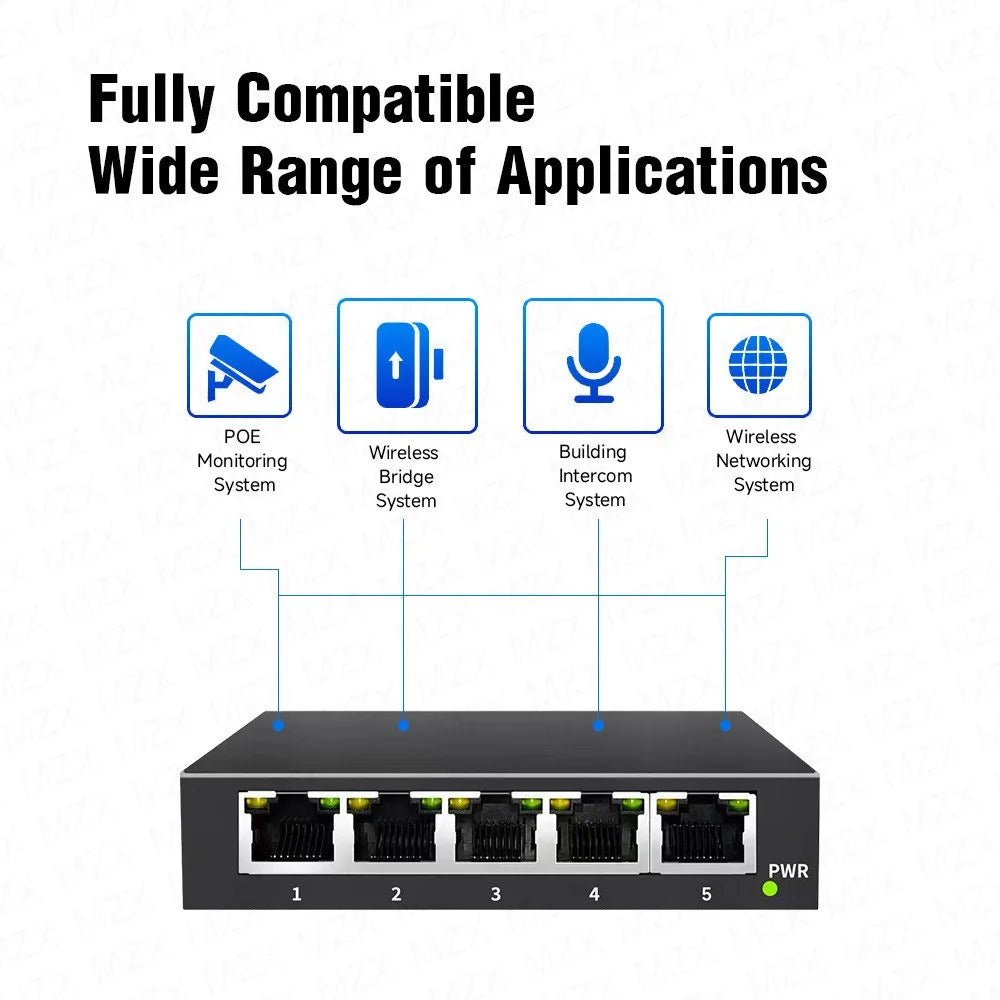 MZX Gigabit Network Switch 5 8 Ports 1000Mbps Networking Switcher RJ45 Hub Ethernet Stable Smart Internet Laptop PC Accessories