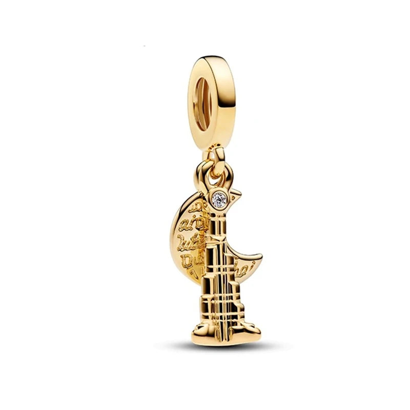 Gold Plated CZ Charms Fit Original Bracelet 925 Sterling Silver Core Heart Star Flower Dangle Beads Luxury DIY Jewelry Gift