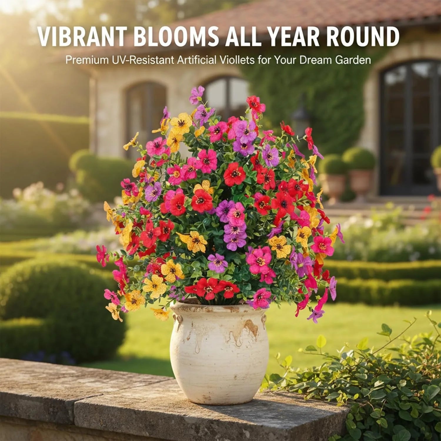 Artificial Petunias with Ground Stake Outdoor Faux Flowers for Garden, Yard, Planter and Porch for Indoor Outdoor Home Decor