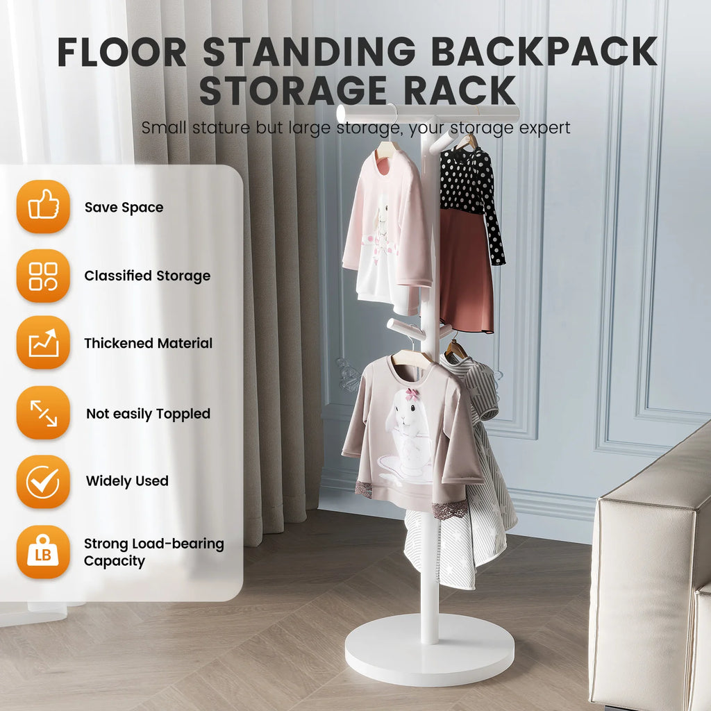 Floor-Standing Backpack Hanger, Bedroom Coat and Hat Rack, Children's Backpack Stand, Desk-Side Hook, Bedside Bag Organizer