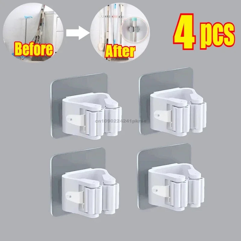 Self-adhesive Mop Holder Broom Stand Wall Mounted Mop Support Sweeping Brush Hook Storage Organizer Bathroom Kitchen Accessories